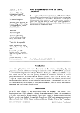 New Platyrrhine Tali from La Venta, Colombia Department of Anthropology, Northern Illinois University, Dekalb, Illinois 60115