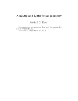 Analytic and Differential Geometry Mikhail G. Katz∗
