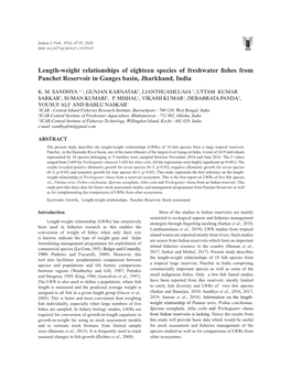 Length-Weight Relationships of Eighteen Species of Freshwater Fishes from Panchet Reservoir in Ganges Basin, Jharkhand, India