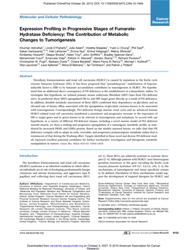 Expression Profiling in Progressive Stages of Fumarate- Hydratase Deficiency: the Contribution of Metabolic Changes to Tumorigenesis