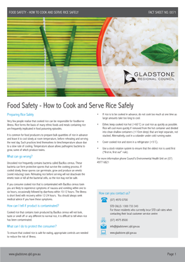 Food Safety - How to Cook and Serve Rice Safely Fact Sheet No