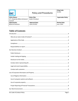 Policy and Procedures CA-001