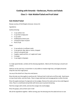 Cooking with Amanda – Barbecues, Picnics and Salads Class 5 – Kale Waldorf Salad and Fruit Salad