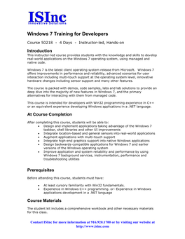 Windows 7 Training for Developers