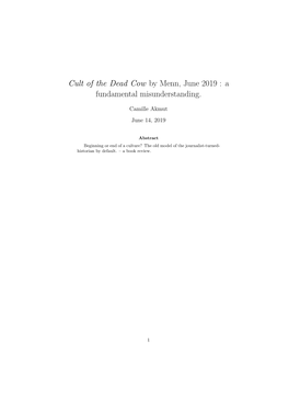 Cult of the Dead Cow by Menn, June 2019 : a Fundamental Misunderstanding