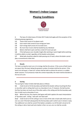 Women's Indoor League Playing Conditions