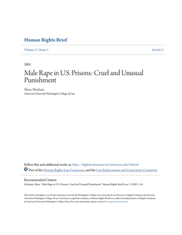 Male Rape in U.S. Prisons: Cruel and Unusual Punishment Shara Abraham American University Washington College of Law