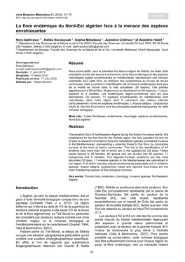 La Flore Endémique Du Nord-Est Algérien Face À La Menace Des Espèces Envahissantes