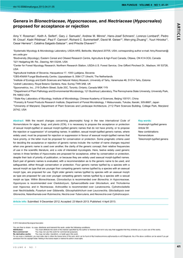 AR TICLE Genera in Bionectriaceae, Hypocreaceae, and Nectriaceae