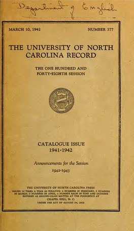 University of North Carolina Catalogue [Serial]