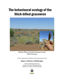 The Behavioural Ecology of the Thick-Billed Grasswren