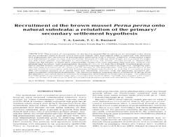 Recruitment of the Brown Mussel Perna Perna Onto Natural Substrata: a Refutation of the Primary1 Secondary Settlement Hypothesis