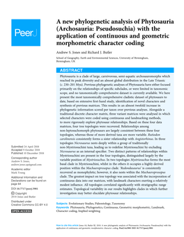 A New Phylogenetic Analysis of Phytosauria (Archosauria: Pseudosuchia) with the Application of Continuous and Geometric Morphometric Character Coding