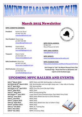 March 2015 Newsletter