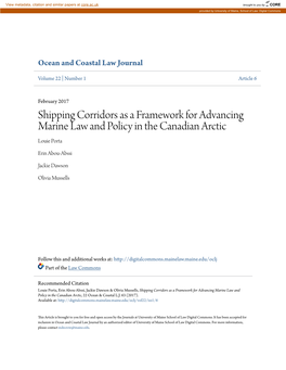 Shipping Corridors As a Framework for Advancing Marine Law and Policy in the Canadian Arctic Louie Porta