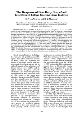 The Response of Star Ruby Grapefruit to Different Citrus Tristeza Virus Isolates