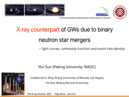 X-Ray Counterpart of Gws Due to Binary Neutron Star Mergers