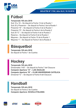 Fútbol Básquetbol Hockey Handball