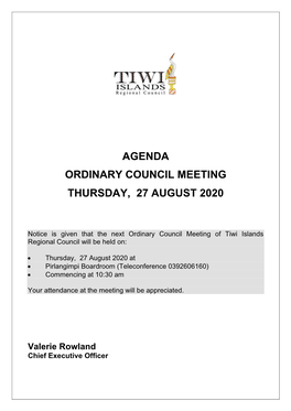 Agenda Ordinary Council Meeting Thursday, 27 August 2020