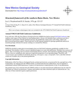 Structural Framework of the Southern Raton Basin, New Mexico Lee A