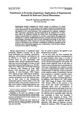 Transference in Everyday Experience: Implications of Experimental Research for Relevant Clinical Phenomena