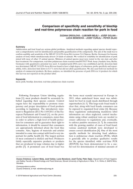 Comparison of Specificity and Sensitivity of Biochip and Real-Time Polymerase Chain Reaction for Pork in Food