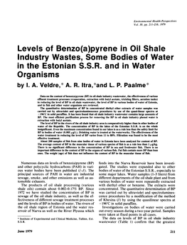Pyrene in Oil Shale Industry Wastes, Some Bodies of Water in the Estonian S.S.R