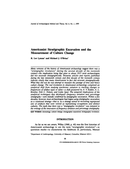 Americanist Stratigraphic Excavation and the Measurement of Culture Change