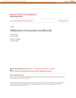 Sublimation of Zirconium Tetrafluoride Louis J