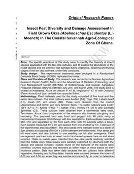 Original Research Papers Insect Pest Diversity and Damage Assessment