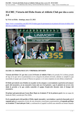 ELCHE | Victoria Del Elche Frente Al Athletic Club Por