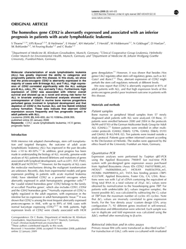 The Homeobox Gene CDX2 Is Aberrantly Expressed and Associated with an Inferior Prognosis in Patients with Acute Lymphoblastic Leukemia