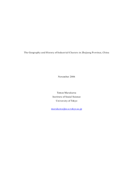 The Geography and History of Industrial Clusters in Zhejiang Province, China