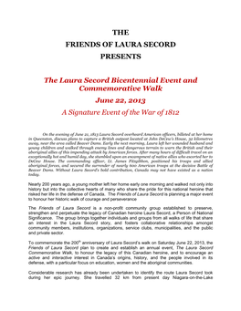 THE FRIENDS of LAURA SECORD PRESENTS The