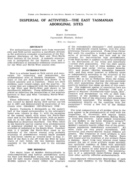 Dispersal of Activities-The East Tasmanian Aboriginal Sites