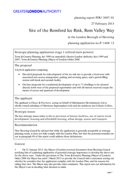 Site of the Romford Ice Rink, Rom Valley Way in the London Borough of Havering Planning Application No.P/1468/12