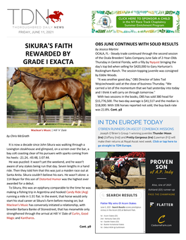 SIKURA's FAITH REWARDED by GRADE I EXACTA Attempt to Get Back in the Winner=S Enclosure at Royal Ascot Maclean's Music Sired the GI Woody Stephens S