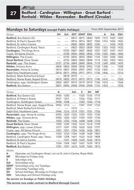 Bedford - Cardington - Willington - Great Barford - Renhold - Wilden - Ravensden - Bedford (Circular)