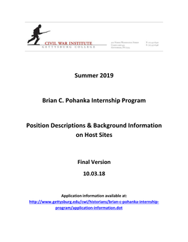 Summer 2019 Brian C. Pohanka Internship