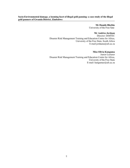 Socio-Environmental Damage, a Looming Facet of Illegal Gold Panning: a Case Study of the Illegal Gold Panners of Gwanda District, Zimbabwe