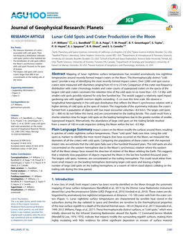 Lunar Cold Spots and Crater Production on the Moon 10.1029/2018JE005652 J.-P