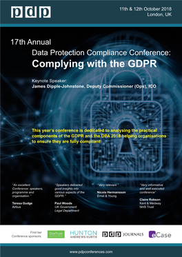 17Th Data Protection Compliance Conference, 11Th & 12Th October