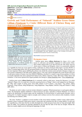 Sakurab” Scallion Green Onion (Allium Fistulusom L.) Under Different Rates of Chicken Dung and Sources of Soil Amendment