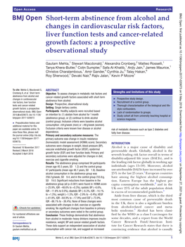 Short-Term Abstinence from Alcohol and Changes in Cardiovascular Risk