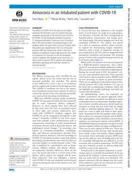 Anisocoria in an Intubated Patient with COVID-19 Sam Myers ‍ ‍ ,1,2 Minak Bhalla,1 Rohit Jolly,3 Saurabh Jain3