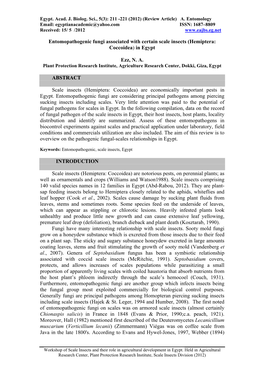 Entomopathogenic Fungi Associated with Certain Scale Insects (Hemiptera: Coccoidea) in Egypt