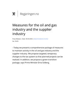 Measures for the Oil and Gas Industry and the Supplier Industry