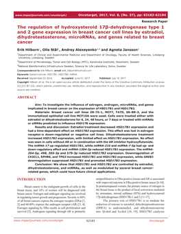 The Regulation of Hydroxysteroid 17Β-Dehydrogenase Type 1 and 2