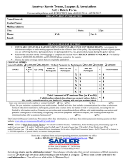 Amateur Sports Teams, Leagues & Associations Add / Delete Form