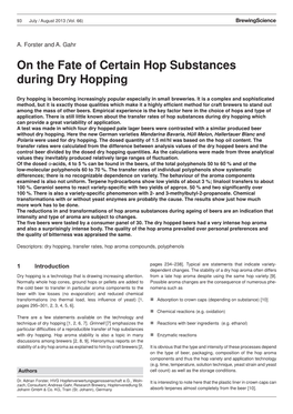 On the Fate of Certain Hop Substances During Dry Hopping